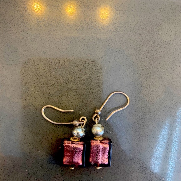 Italian purple glass earrings - Picture 1 of 2